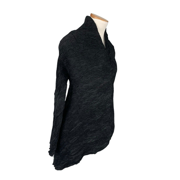 Anett Rostel Crinkle Pleat Jacket Size 42 Black Asymmetric Hem M/L Lagenlook - Picture 2 of 12